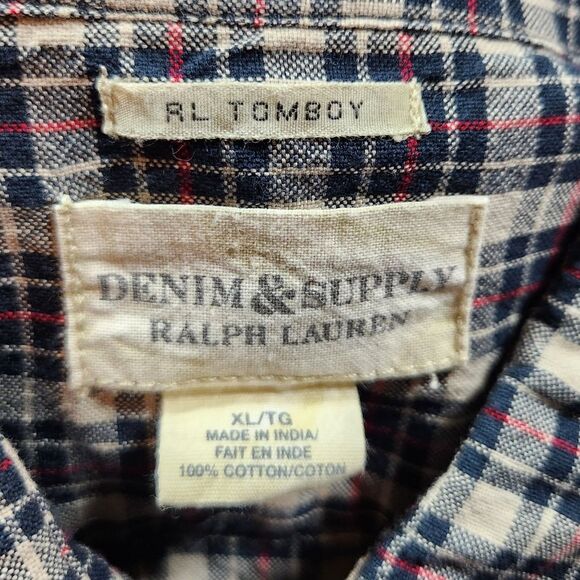 Ralph Lauren Denim & Supply Tomboy Plaid Women's Button Down‎ Shirt Blue Red XL - Picture 4 of 7